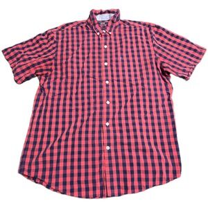 IZOD Gingham Plaid Button Down Shirt Men's Size XL Red Navy Short Sleeve